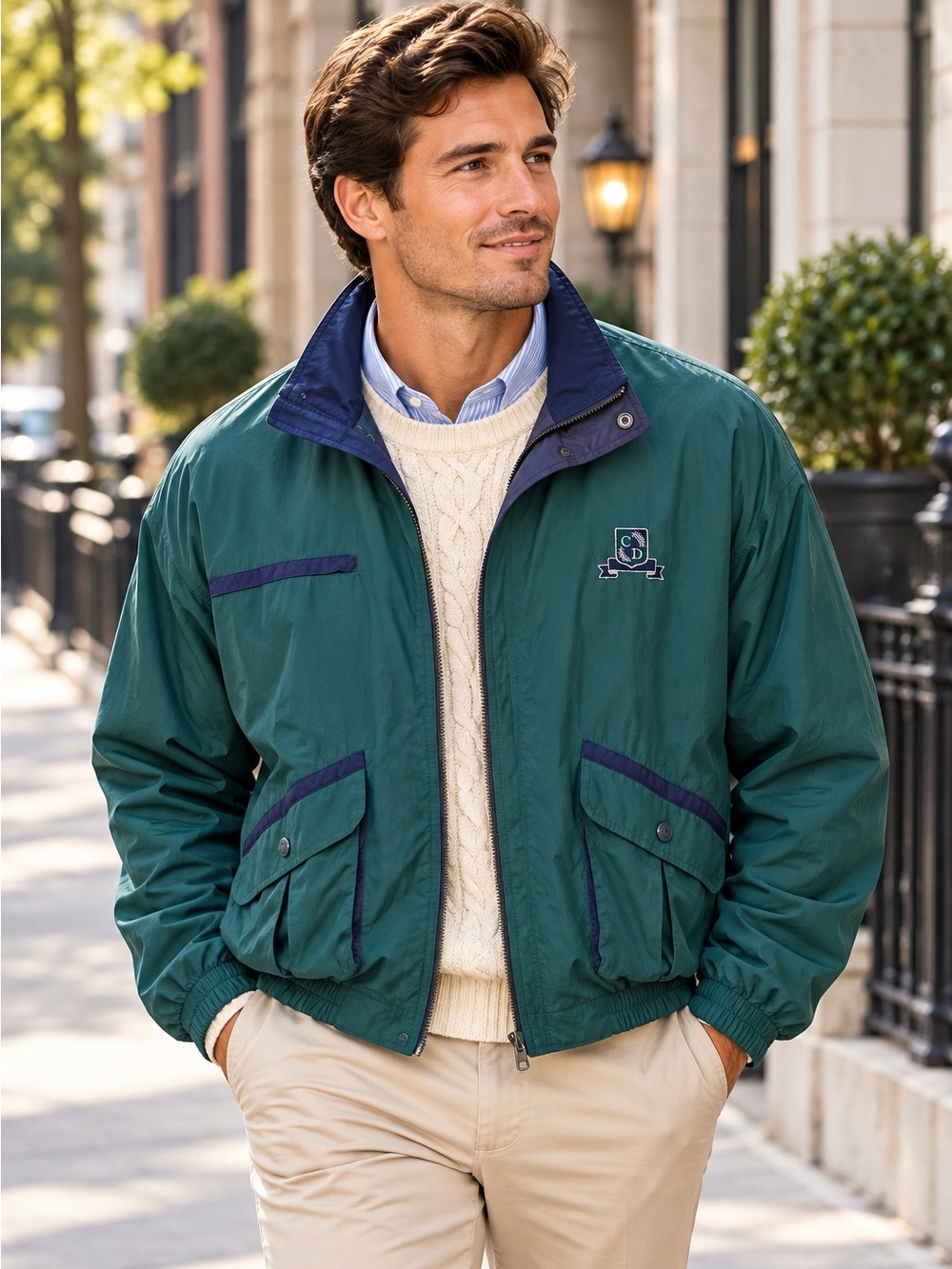 CHRISTIAN DIOR MONSIEUR Men's Vintage 90's Hunter Green Navy Windbreaker Jacket